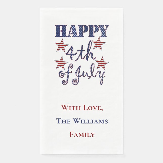 Serviette En Papier Happy 4 juillet Stars and Stripes Typographie (Devant)