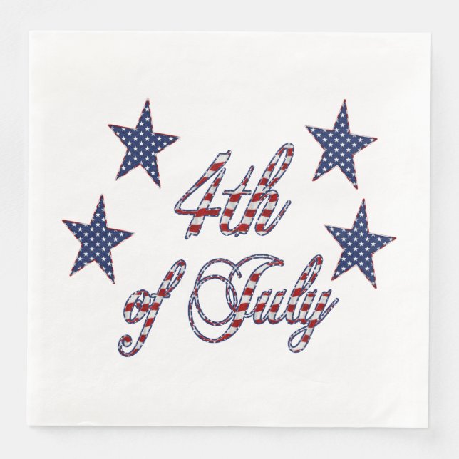 Serviette En Papier Happy 4 juillet Stars and Stripes Typographie (Devant)