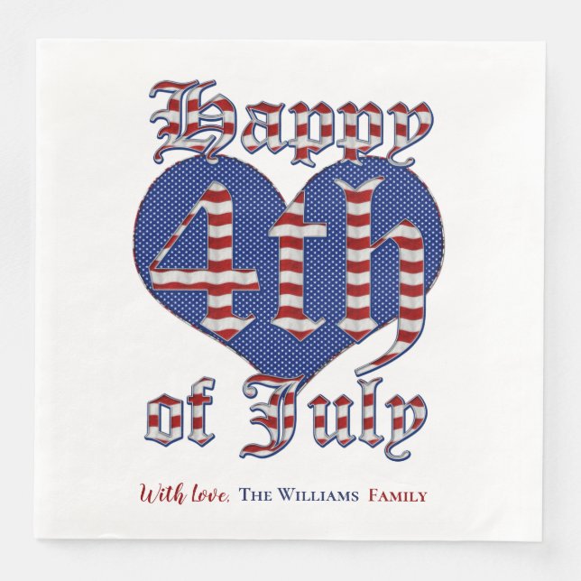 Serviette En Papier Happy 4 juillet Stars et Stripes Typographie Pap (Devant)