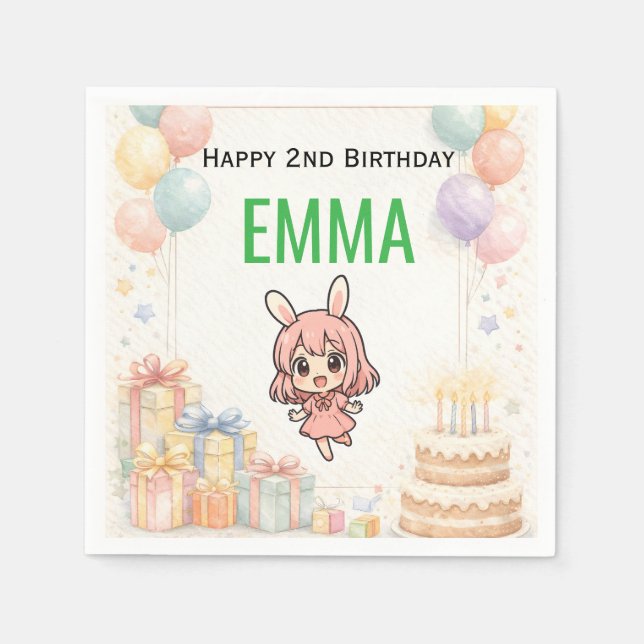 Serviette En Papier Happy Birthday Bunny Invitation  (Devant)