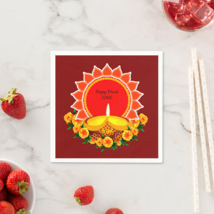 Serviette En Papier Happy Diwali 20xx Ajouter année ou texte Marigolds