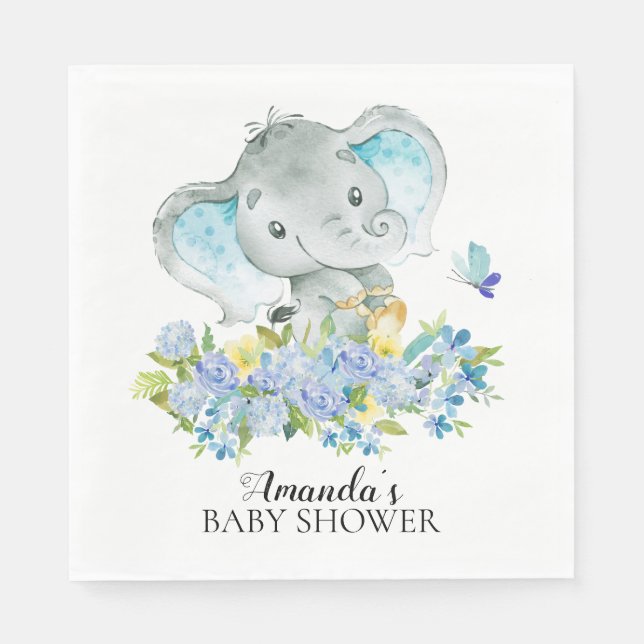 Serviette En Papier Happy Elephant Boys Baby shower papier serviettes (Devant)