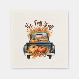 Serviette En Papier Happy Fall Y'all - Camion rustique avec Citrouille