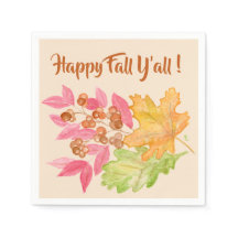 Happy Fall Y'all Feuilles et Berries Papier Napkin