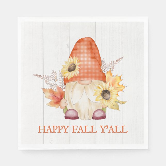 Serviette En Papier Happy Fall Y'All Gnome (Devant)