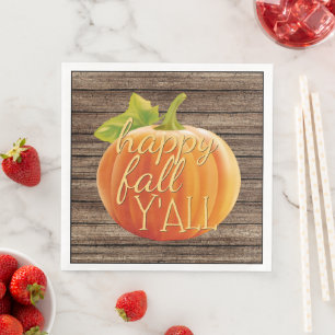 Serviette En Papier Happy Fall Y'all Orange Citrouille sur Planks Moti