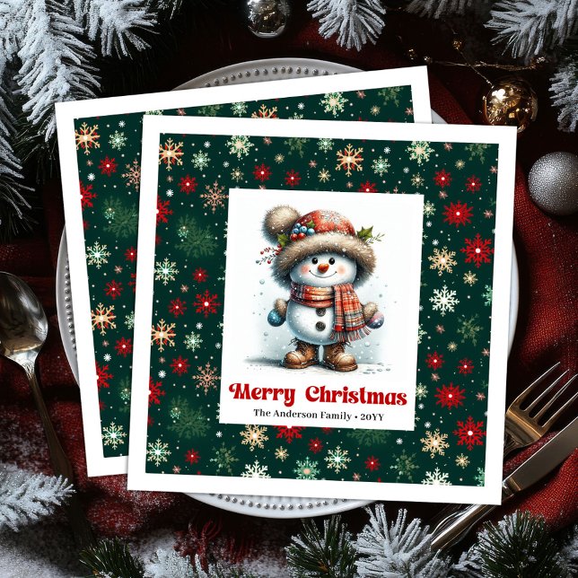 Serviette En Papier Happy funny snowman with snowflakes kids napkins (Happy funny snowman with snowflakes kids napkins)