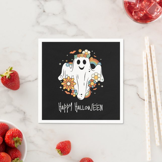 Serviette En Papier Happy Ghost Retro Hippie Vibe Halloween (En situation)