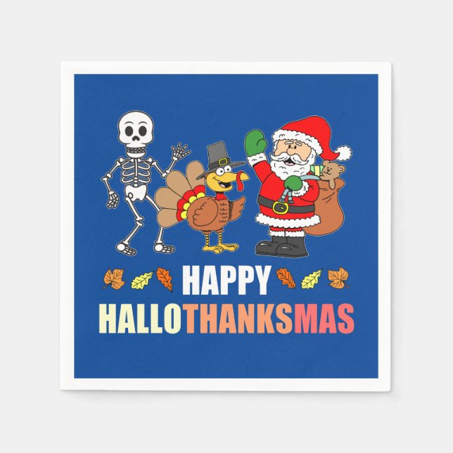 Serviette En Papier Happy HalloThanksMas (BLUE) serviettes (Devant)