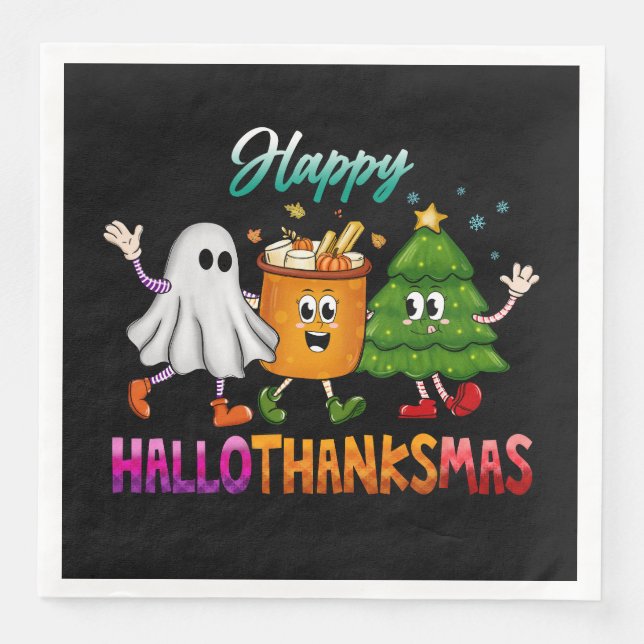Serviette En Papier Happy HalloThanksMas Funny Dark (Devant)