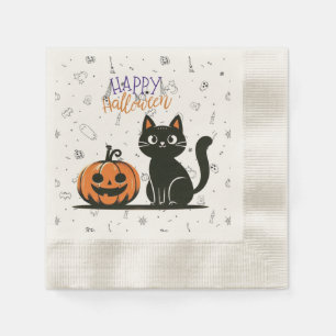 Serviette En Papier Happy Halloween chat et citrouille