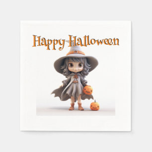 Serviette En Papier Happy Halloween CUTE WITCH en CASQUETTE GRAY & DRE