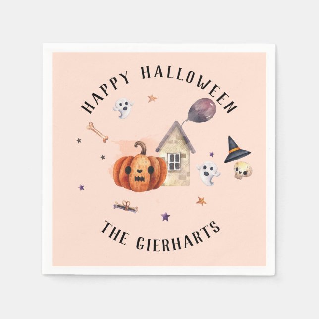 Serviette En Papier Happy Halloween Famille Traite Papier personnalisé (Devant)
