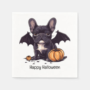 Serviette En Papier Happy Halloween Français Bulldog Bat Wings Citroui