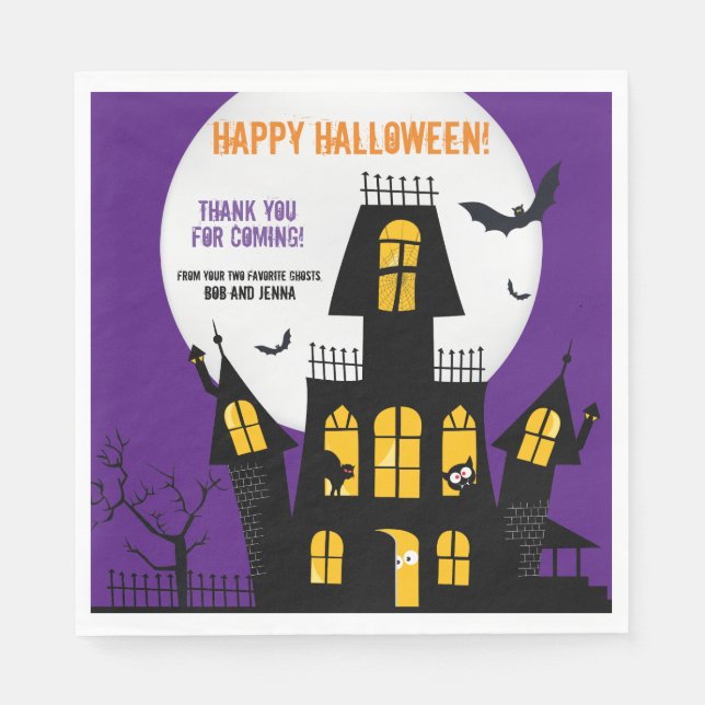 Serviette En Papier Happy Halloween Haunted Maison Vampire Bat Napkin (Devant)