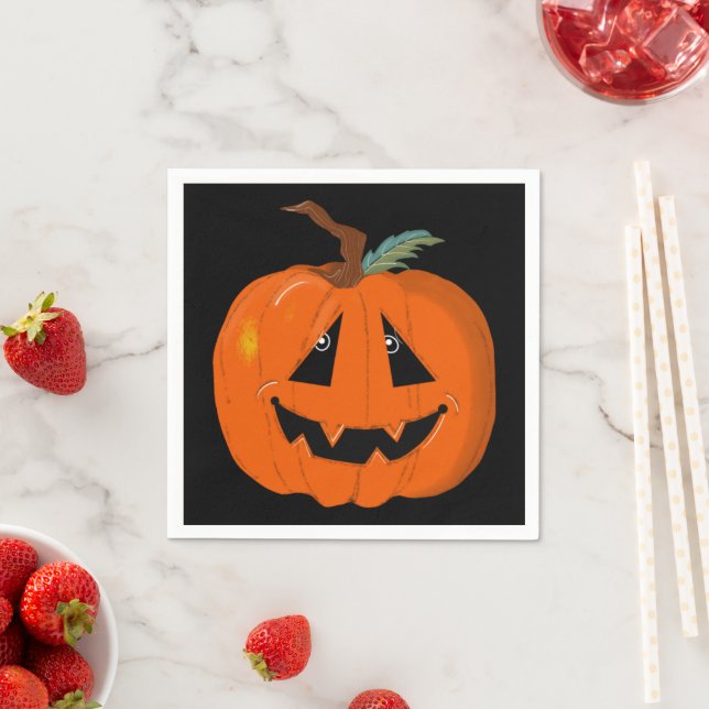 Serviette En Papier Happy Halloween Jack-o'-lantern Illustration Art (En situation)