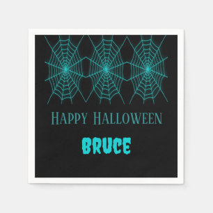 Serviette En Papier Happy Halloween neon bleu spiderweb noir
