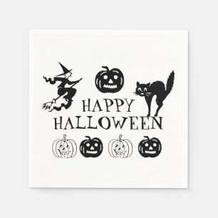 Serviette En Papier Happy Halloween noir blanc papier éffrayant