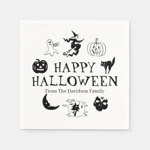 Serviette En Papier Happy Halloween nom personnalisé noir blanc éffray