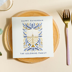 Serviette En Papier Happy Hanoukka Festive Aquarelle Menorah FOLIAGE
