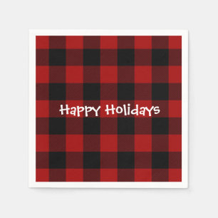 Serviette En Papier Happy Holiday buffle noir et rouge plaid