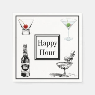 Serviette En Papier Happy Hour Bière Martini Cocktails Alcool Party