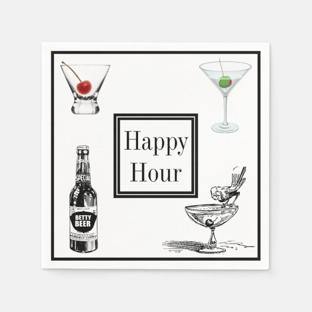 Serviette En Papier Happy Hour Bière Martini Cocktails Alcool Party (Devant)