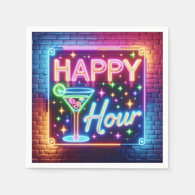 Serviette En Papier Happy Hour Sign On Rainbow Brick (Devant)