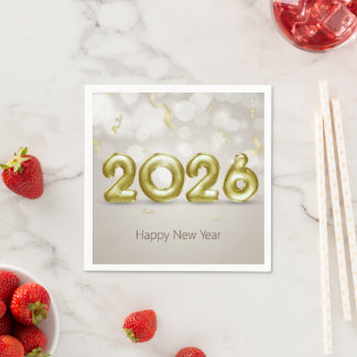 Serviette En Papier Happy New Year 2026 Elegant Gold Foil Balloons