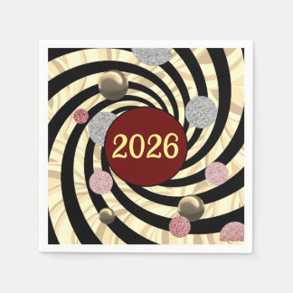 Serviette En Papier Happy New Year 2026, spirals and bubbles 