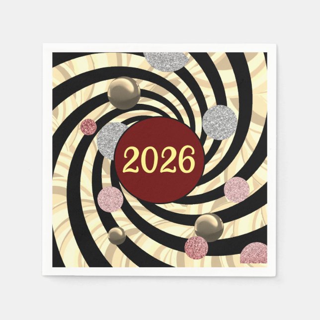 Serviette En Papier Happy New Year 2026, spirals and bubbles  (Devant)