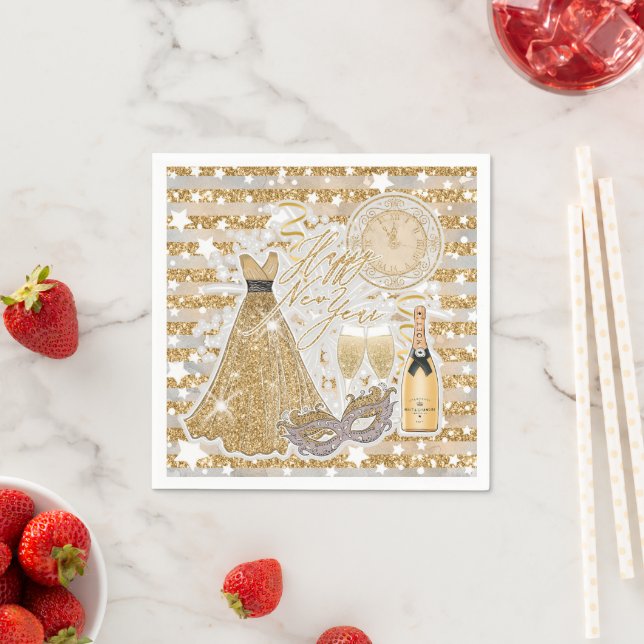 Serviette En Papier Happy New Year Gold  (En situation)