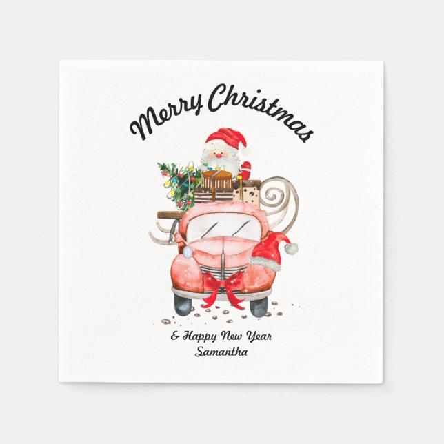 Serviette En Papier Happy new year Santa truck merry Christmas party (Devant)