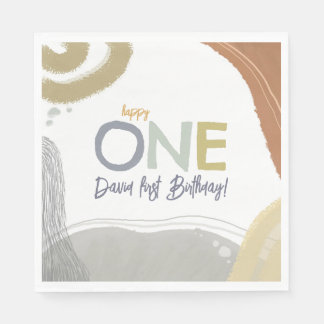 Serviette En Papier Happy One First Birthday boy Papier Napkin