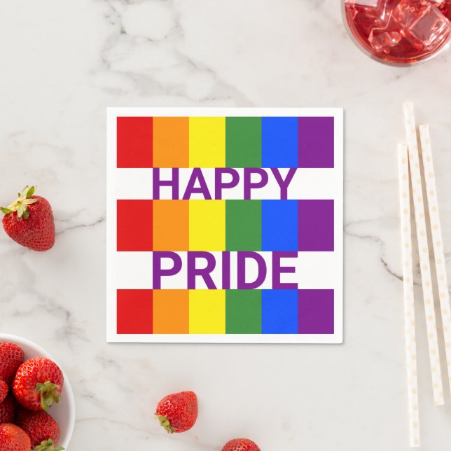 Serviette En Papier Happy Pride Modern Rainbow Party (En situation)