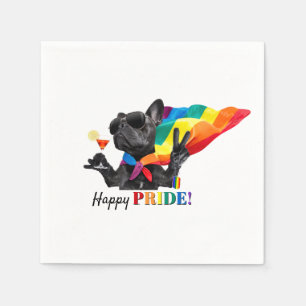 Serviette En Papier Happy Pride Party Dog in Rainbow Cape