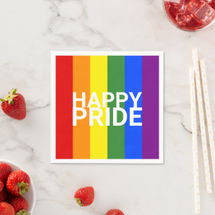Serviette En Papier Happy Pride Rainbow Flag Stripes Party