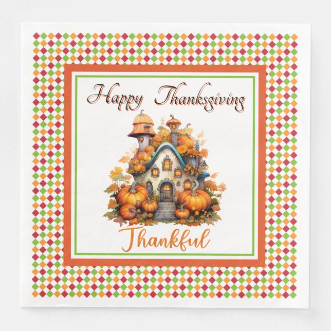 Serviette En Papier Happy Thanksgiving House (Devant)