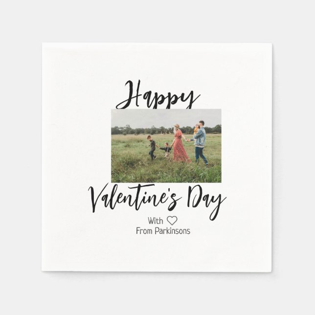 Serviette En Papier Happy Valentine's day add family name photo simple (Devant)