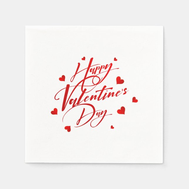 Serviette En Papier Happy Valentine's Day Red Typography and Hearts (Devant)