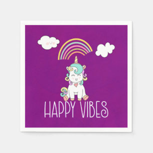 Serviette En Papier Happy Vibes Typographie Awesome Rainbow & Unicorn