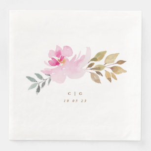 Serviette En Papier Happy Watercolor Florals Mariage Monogramme
