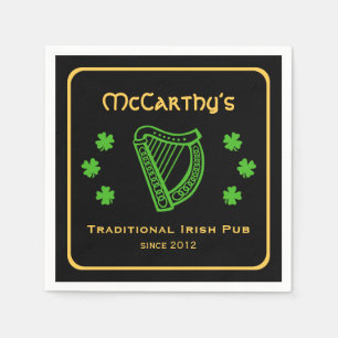 Serviette En Papier Harpe shamrock verte personnalisée nom de famille 