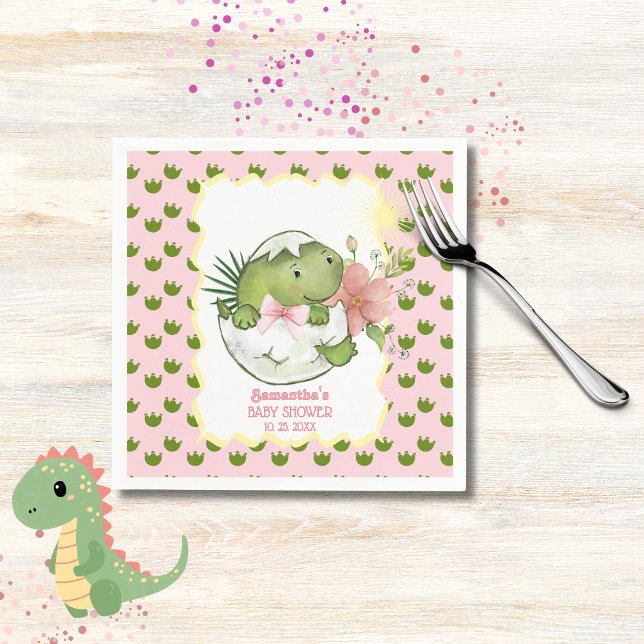 Serviette En Papier Hatching Dino with Bow & Flower Party Napkins (Hatching Dino with Bow & Flower Party Napkins)