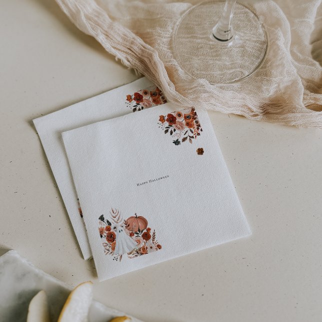 Serviette En Papier Haunée Harvest Floral & Ghost Halloween (Créateur téléchargé)