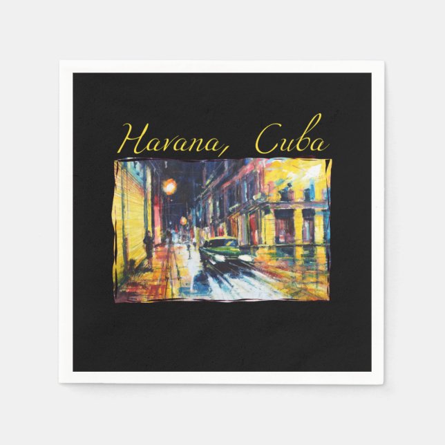 Serviette En Papier Havana Cuba - Habana Vieja scène de nuit (Devant)