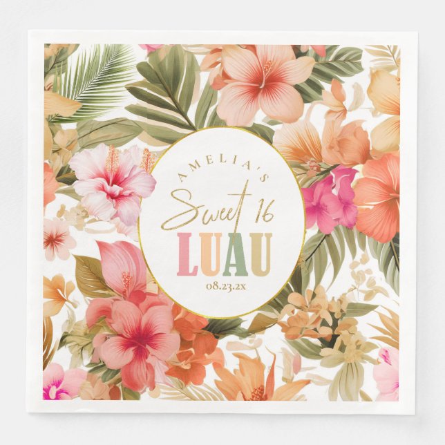 Serviette En Papier Hawaiian Luau Sweet sixteen Motif Floral ID1092 (Devant)