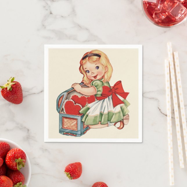 Serviette En Papier Heart Girl Enfant Retro Enfants mignons (En situation)