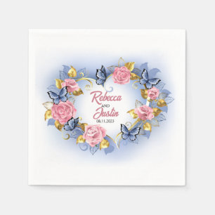 Serviette En Papier Heart rose et bleu Rose Floral Moderne Boho