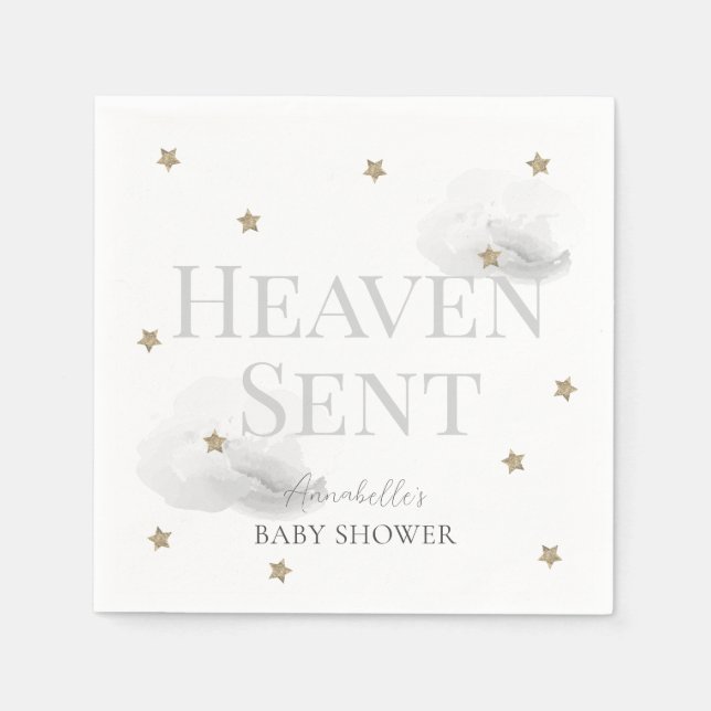 Serviette En Papier Heaven envoyé Grey Baby shower neutre pour les fem (Devant)
